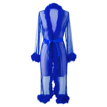 Kcodviy 2 Pcs Women Robe Lingerie Plus Long Lingerie Nightgown Bathrobe Lingerie Chemise for Women Sleepwear Feather Bridal Robe Satin Chemise Medium Lace Lingerie