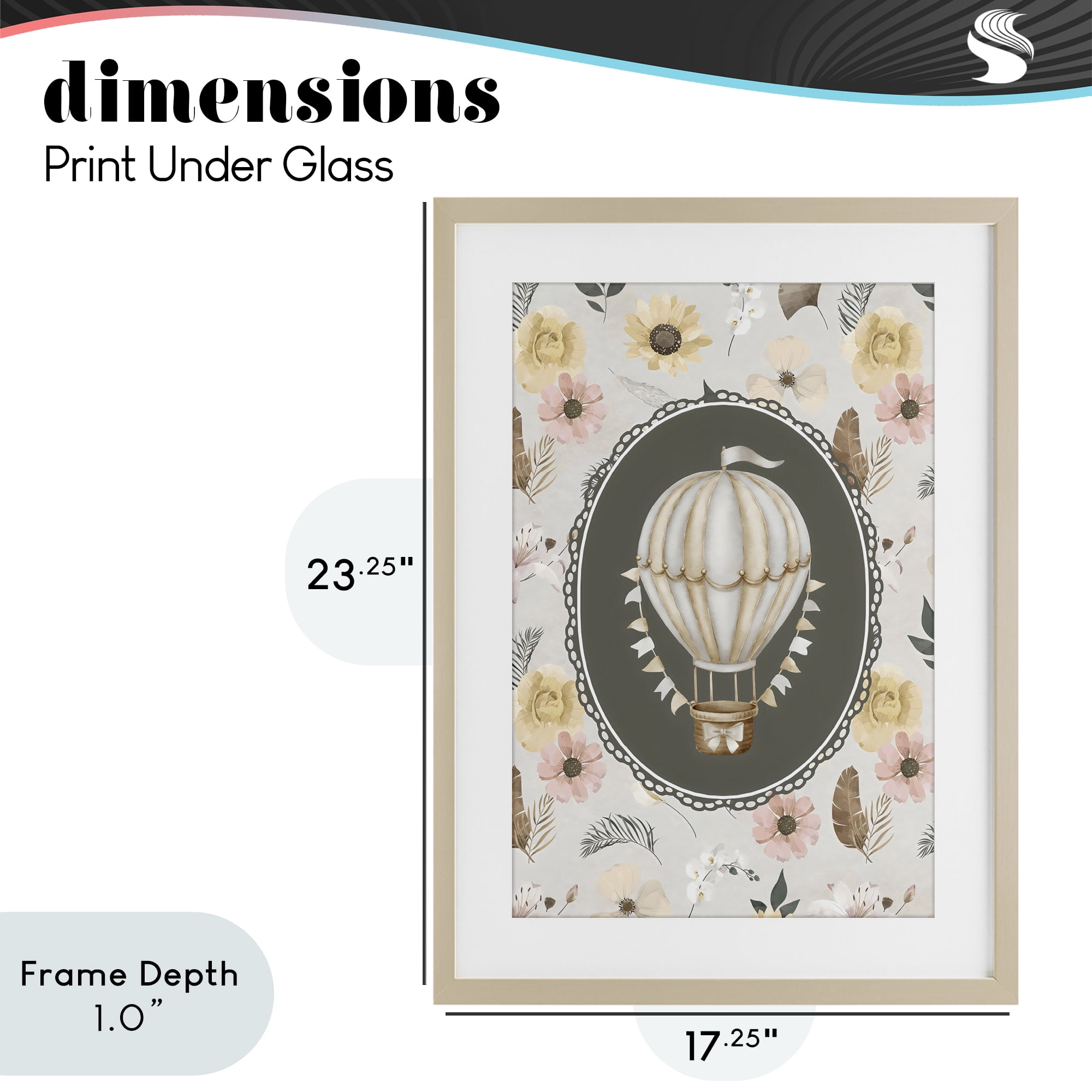 Stupell Industries Sunnyside Balloon over Florals Birch Framed Print Under Glass, design by Ink Drop Loft
