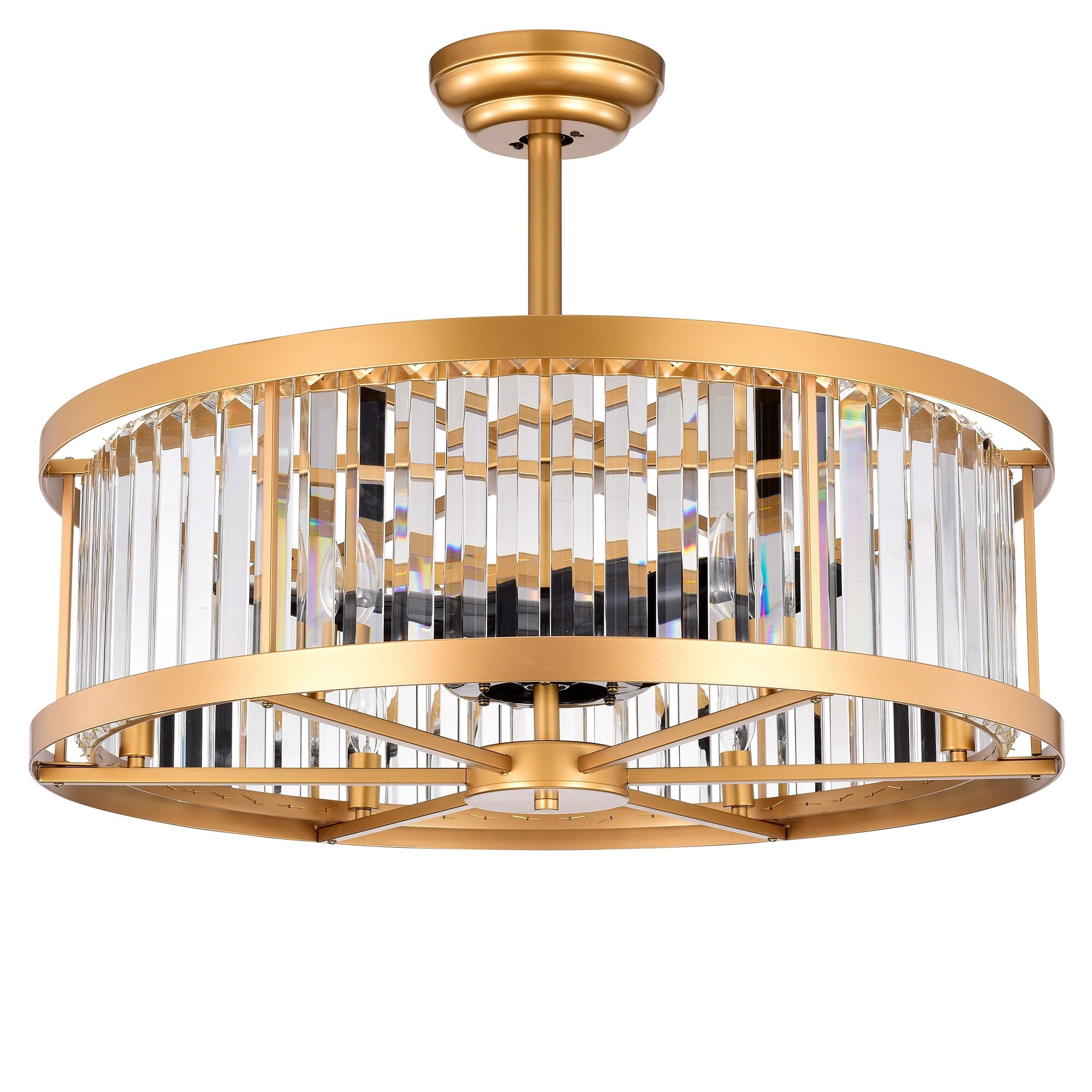 Dotty Gold 30-Inch 6-Light Metal & Crystal Drum Shade Lighted Ceiling Fan