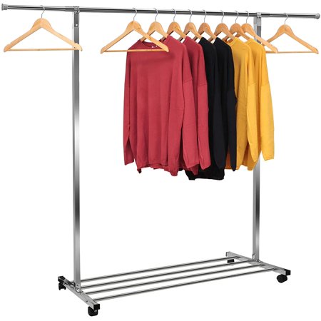 Heavy Duty Large Rolling Garment Rack Stainless Steel Clothes Hanging Rack Commercial Grade Clothes Drying Rack Hanger Extendable 47"-75" Adjustable Clothing Organizer w/Golves 4 Casters 10 Hook