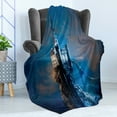 thumbnail image 4 of Fantasy Soft Flannel Fleece Throw Blanket, Old Castle on a Rocky Hill Top Mysterious Medieval Architecture, Cozy Plush for Indoor and Outdoor Use, 50" x 70", Blue Pale Orange Cream, by Ambesonne, 4 of 5