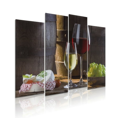 - Unframed 4 Panel Canvas Wall Art Modern Abstract Oil Painting Picture Print Red Wine Dessert Grape Home Decor Gift