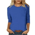 thumbnail image 3 of Feancey 3/4 Sleeve Waffle Knit Tops for Women Solid Casual Crewneck Loose Tunics Spring Casual Work Blouse Three Quarter Length Sleeve Tees Blue XL, 3 of 6