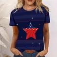 thumbnail image 1 of Hauts à Manches Courtes Grande Taille pour Femmes, T-Shirts Décontractés d'Été à Col Rond, Imprimé Drapeau, Coupe Basique, Blouses, T-Shirts Col en V pour Femmes en Liquidation, 1 of 6