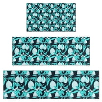 LightBlue Lemon Fruits DarkBlue Pattern Kitchen Rugs Sets Of 3,Kitchen Runner Rugs Non Skid Washable,Decorative Kitchen Floor Mats for Kitchen,Sink,Laundry,17"x30"  17"x47"   17"x59"