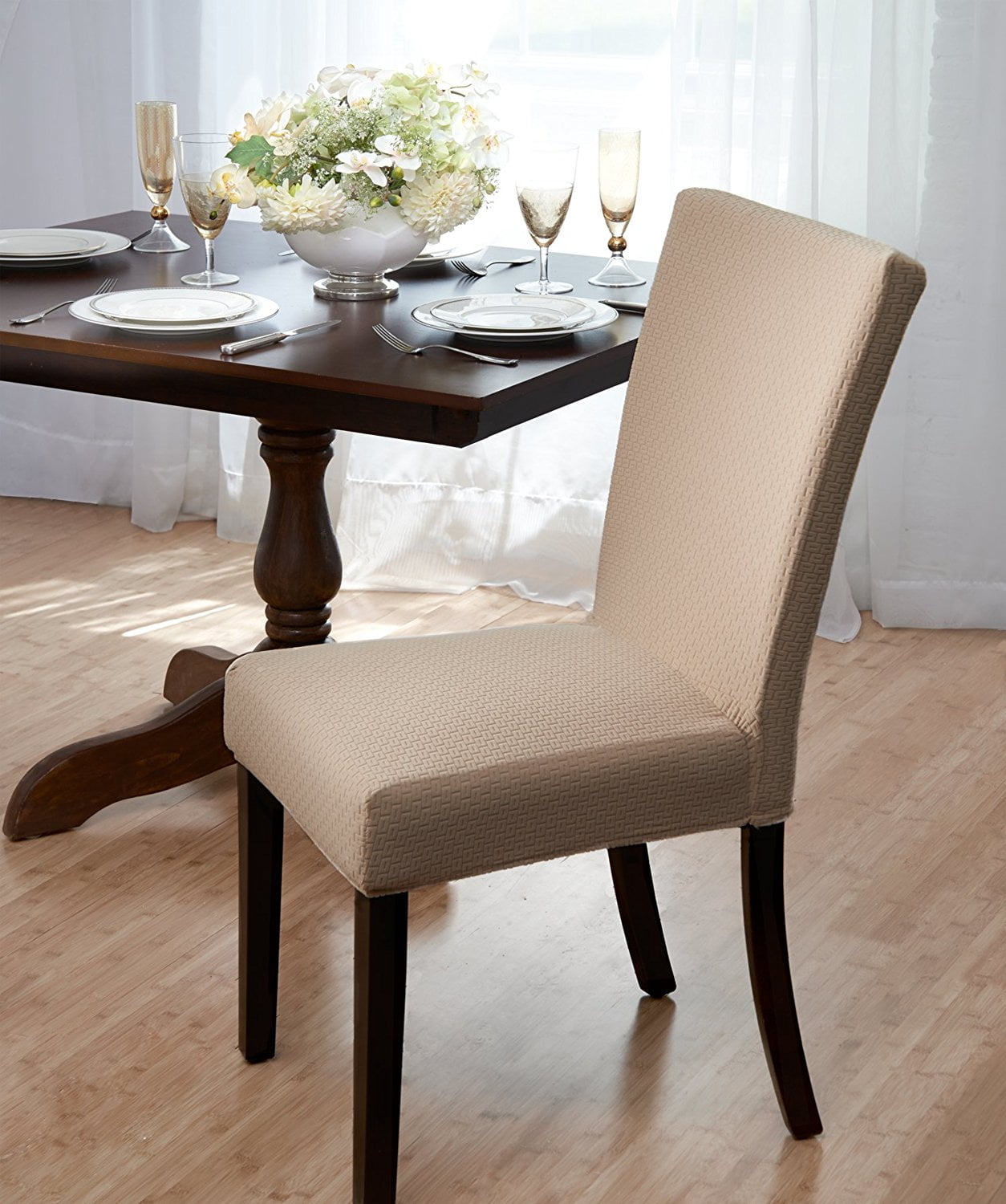 Home Subway Tile Dining Chair Cover (Beige), Dining chair cover with