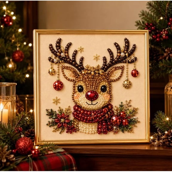 DIY Christmas Pearl Diamond Painting Art Kit , Christmas Pearl Beads Art Craft for Adults Beginner, Gemstone Diamond Dots Beads for Home Wall Decor, Healing Stress-Relieving