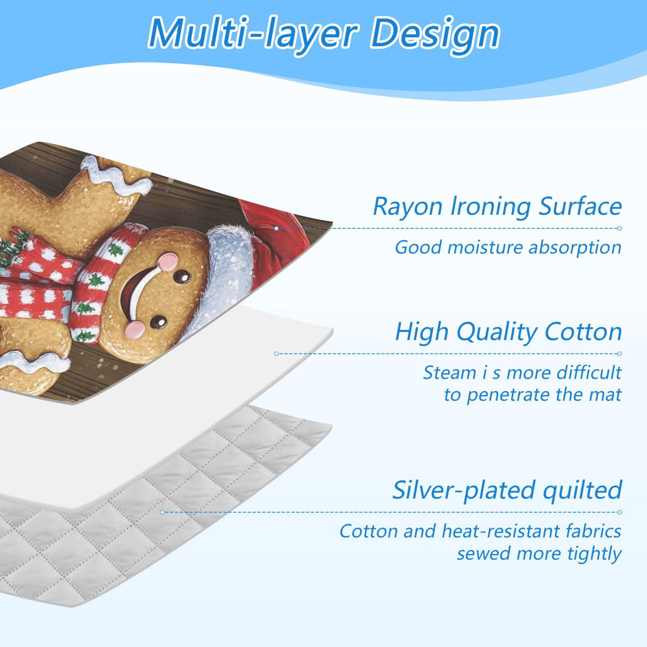 Cartoon Gingerbread Man Ironing Mat Blanket for Table Top Travel Portable Ironing Board Pad 47.2x27.6 Inch
