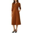 thumbnail image 1 of Vestido de trabajo para mujer INSPIRE CHIC, corte A, mangas 3/4, vestido midi elegante, caramelo M, 1 of 6