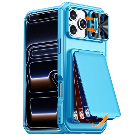 iPhone 17 Pro Wallet Case by Lunvic, 3-4 Card Holder with RFID Blocking, Slide Camera Cover, Raised Edge Drop Protection, Blue