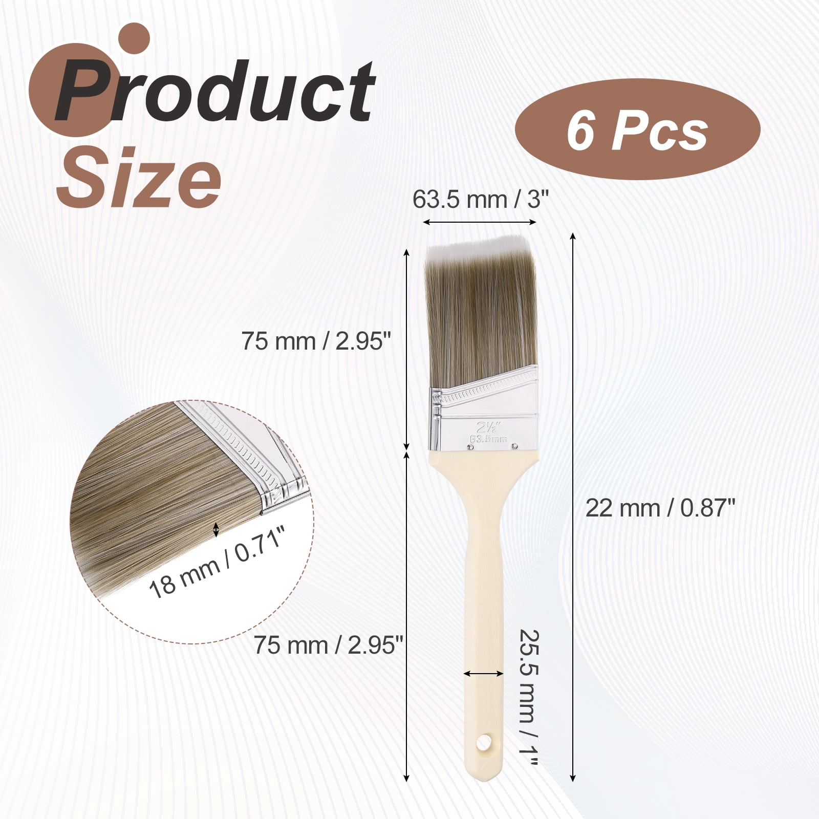 Uxcell 6pcs 3" Paint Brushes Angle Brush PET Synthetic Bristle with Wood Handle, Gray