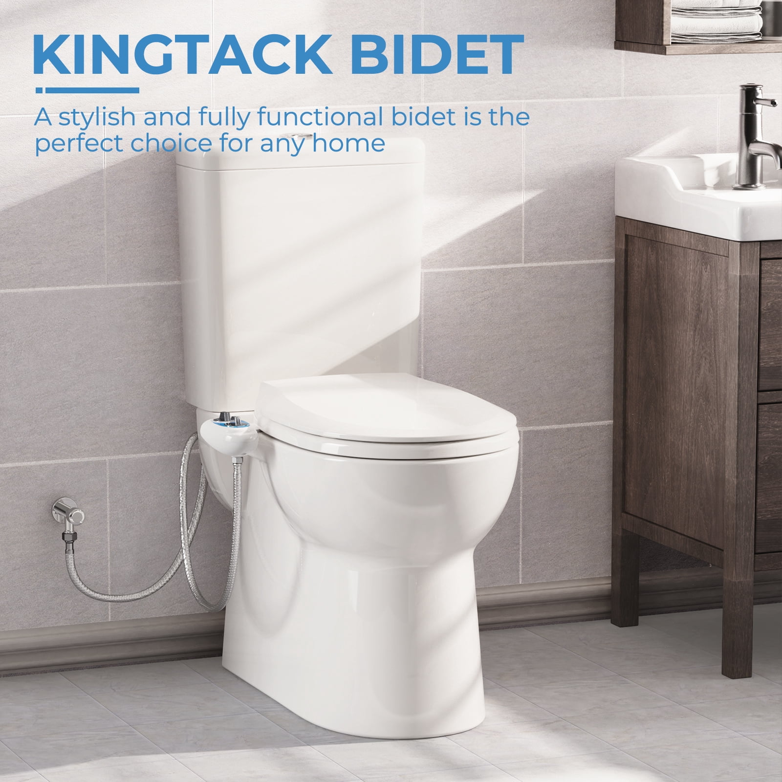 KINGTACK Bidet Attachment for Toilet, Non-Electric Self-Cleaning Bidet Seat Attachment, Fresh Cold Bidet Attachment for Feminine/Posterior Wash, with Adjustable Pressure Control (Blue/White)