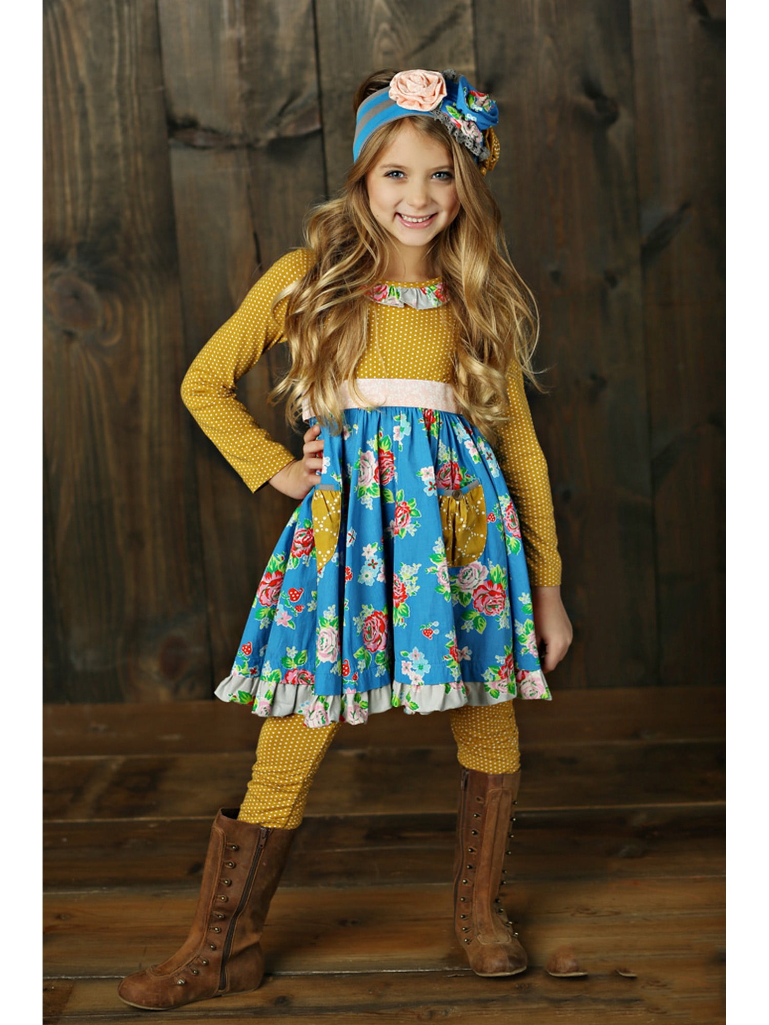 Mustard Pie Mustard Pie Baby Girls Multi Picnic Lunch Long Sleeve Cozette Dress 24M Walmart