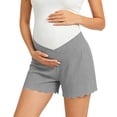 thumbnail image 2 of Costeam Womens Maternity Ribbed Shorts V Cross Over Belly Support High Waist Scalloped Wave Hem Slim Fit Stretch Soft Breathable Knee Length Pregnancy Lounge Bottoms, 2 of 9