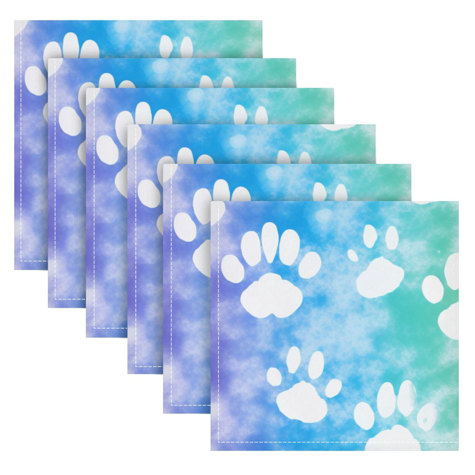 JSTEL Dog Paw Prints Rainbow Tie Dye Cloth Napkins Set of 6, 20x20 Inch Washable and Reusable Napkin for Decoupage Dinner Party Everyday Use