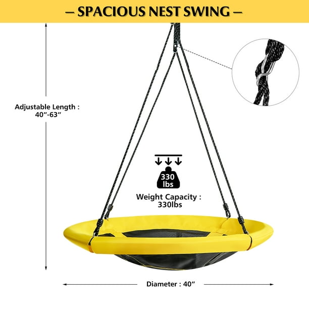 COSTWAY Extra Large Heavy Duty A-Frame Steel Swing Stand Set 40” Nest Tree Swing In Yellow