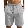 thumbnail image 4 of biudgviw Mens Linen Shorts Elastic Waist Drawstring Casual Shorts Lightweight Pleated Summer Beach Shorts with Pockets, 4 of 7