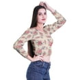 thumbnail image 2 of Moomaya Printed Crop Tops For Women Long Sleeve Elastic Hem Round Neck T Shirt, 2 of 5