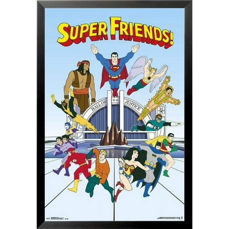 UPC: 0786024247514 | Buyartforless FRAMED Super Friends Superheros 34×22.5 Animated TV Show Art Print Poster
