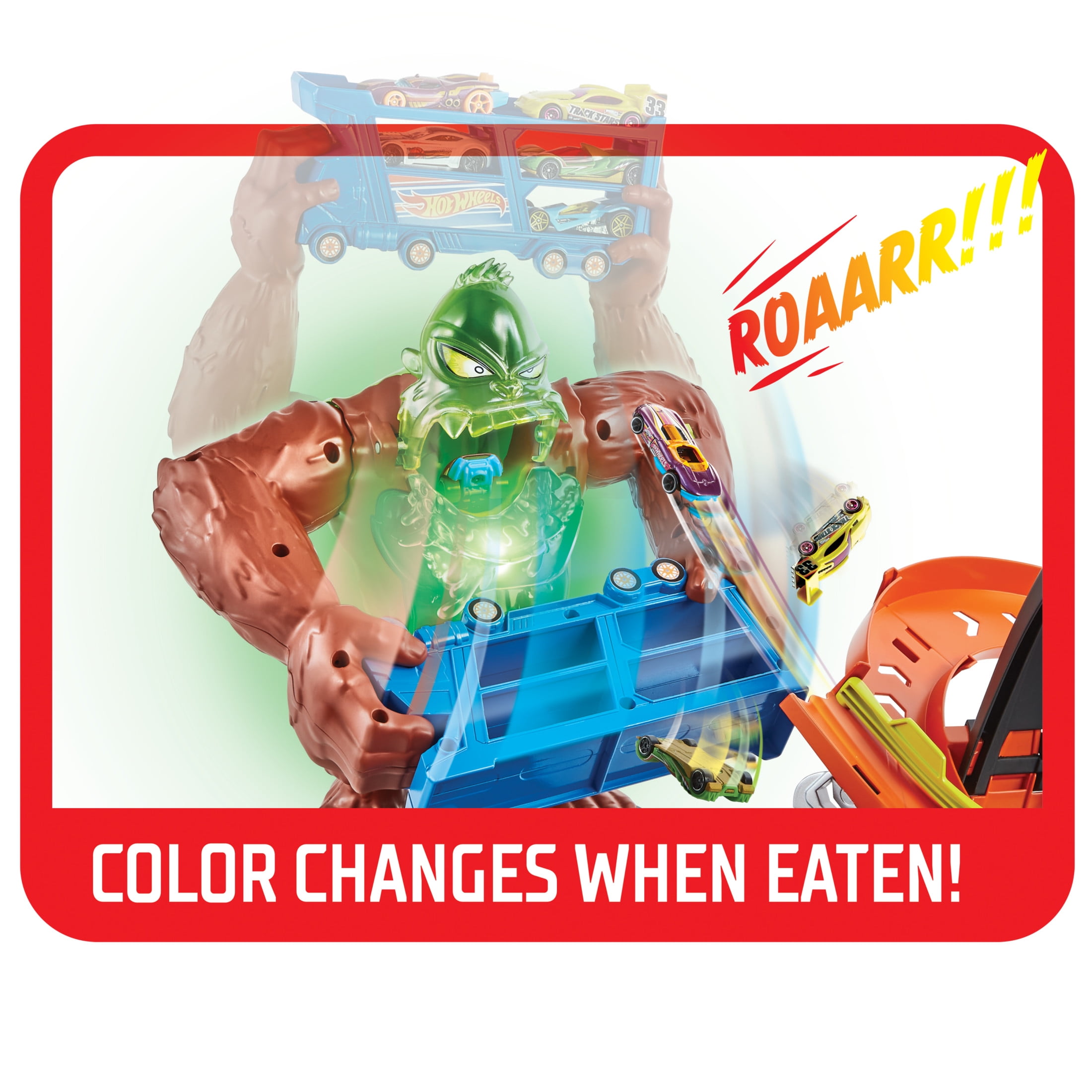 Hot Wheels City Toxic Gorilla Slam Playset & 1:64 Scale Toy Car with Lights & Sounds