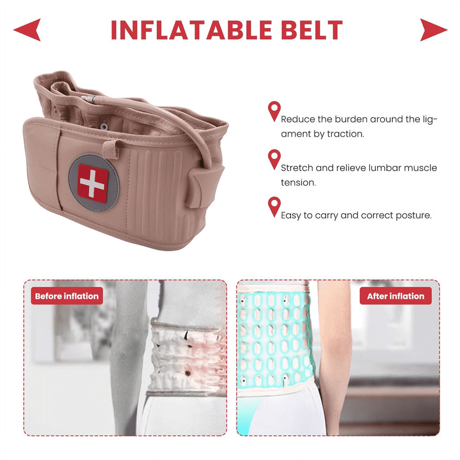 Back Decompression Belt Lumbar Support Back Waist Brace Spinal Traction Extender Size for 29-49 inches Waist Great Gift