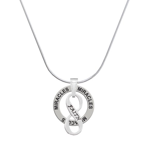 Delight Jewelry Silvertone Faith Infinity Sign Miracles Ring Charm Necklace, 18"