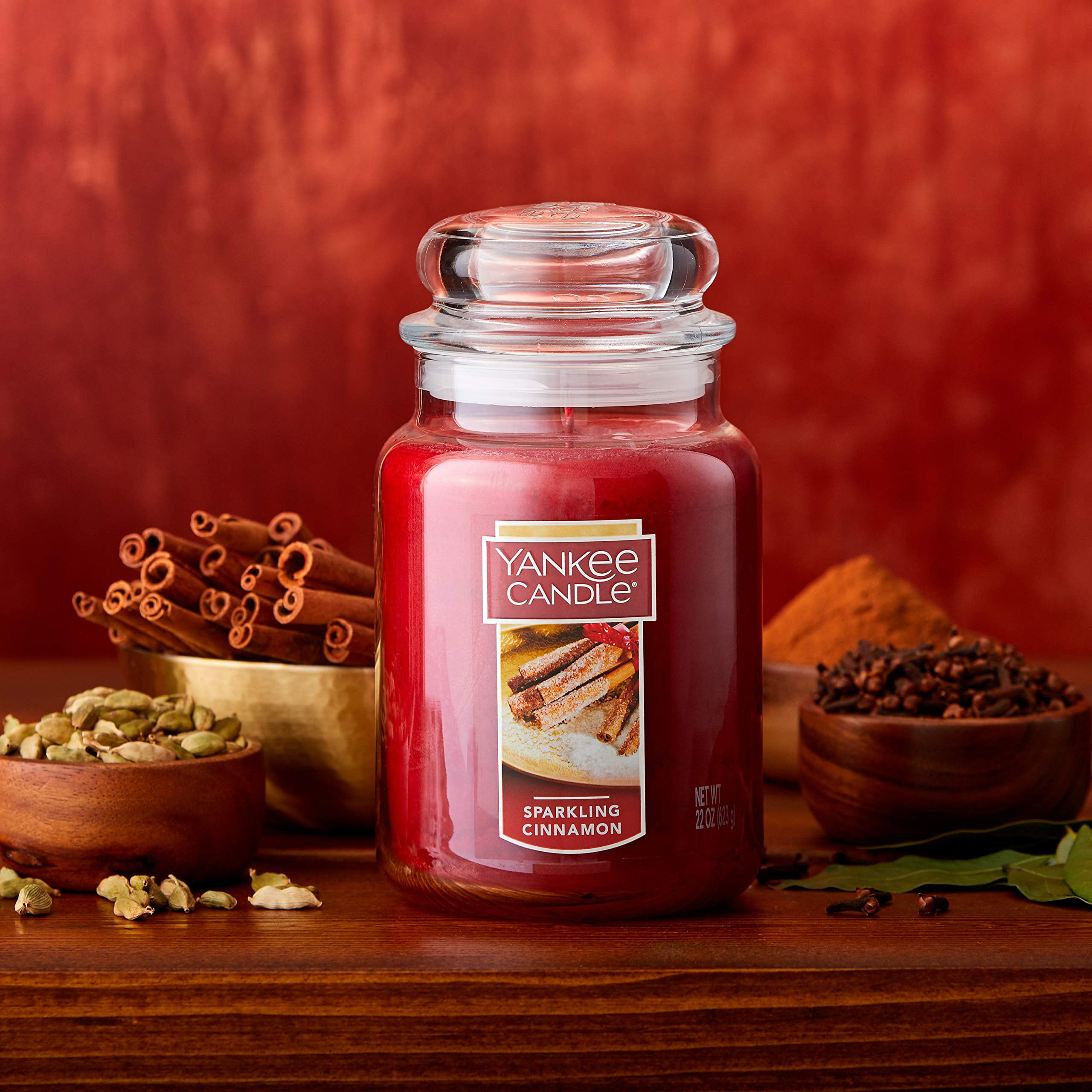 Yankee Candle Sparkling Cinnamon Scented, Classic 22oz Large Jar Single Wick Candle, Over 110 Hours of Burn Time | Holiday Gifts for All