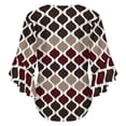thumbnail image 6 of Moroccan Texture Wave Geometry Dark Red Brown Women's V-Neck Blouse With 3/4 Ruffled Bell Sleeves Casual Top Ladies Blouses, 6 of 7