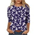 thumbnail image 3 of Jsaierl Women's 3/4 Sleeve Tops Summer Crew Neck Shirts Boho Print Ladies Blouses Going Out Holiday T-shirts Top S-5XL, 3 of 6