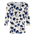 thumbnail image 6 of CYMMPU Loose Fit Crew Neck 3/4 Sleeve Blouses for Women Dressy Casual Fall Trendy Shirts Spring Tops Flower Printed Tunic Tops Lightweight Basic Tees Blue XL, 6 of 6
