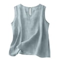 thumbnail image 6 of WULMLEO Cotton Linen Tank Tops for Womens Comfy Lounge Wear Summer Sleeveless Crewneck Shirts Casual Blouse Loose Fit Camis Light Blue Cotton-Linen Blend, 6 of 6