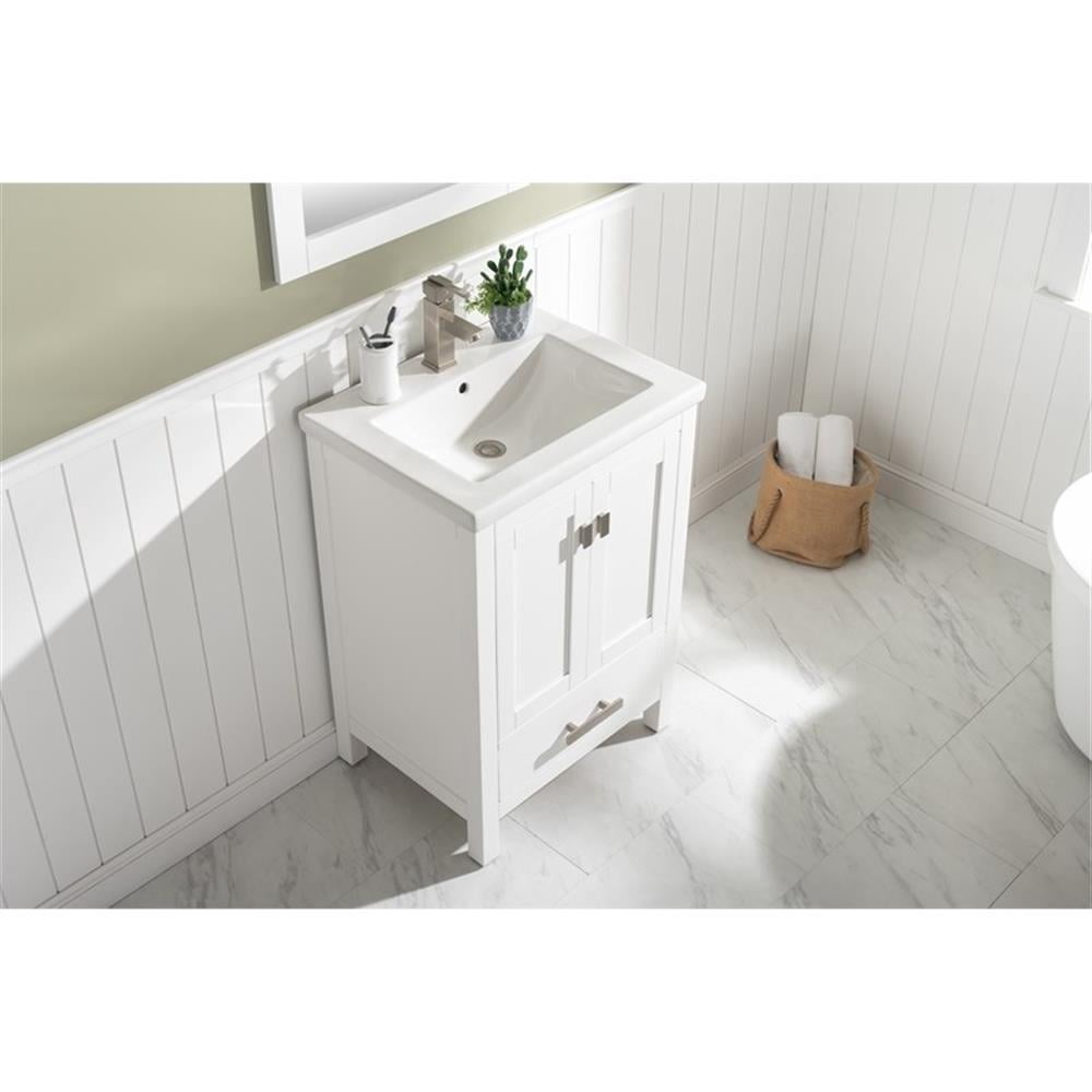 Valentino 24" Single Sink Bathroom Vanity in White with Porcelain integrated Countertop and Sink