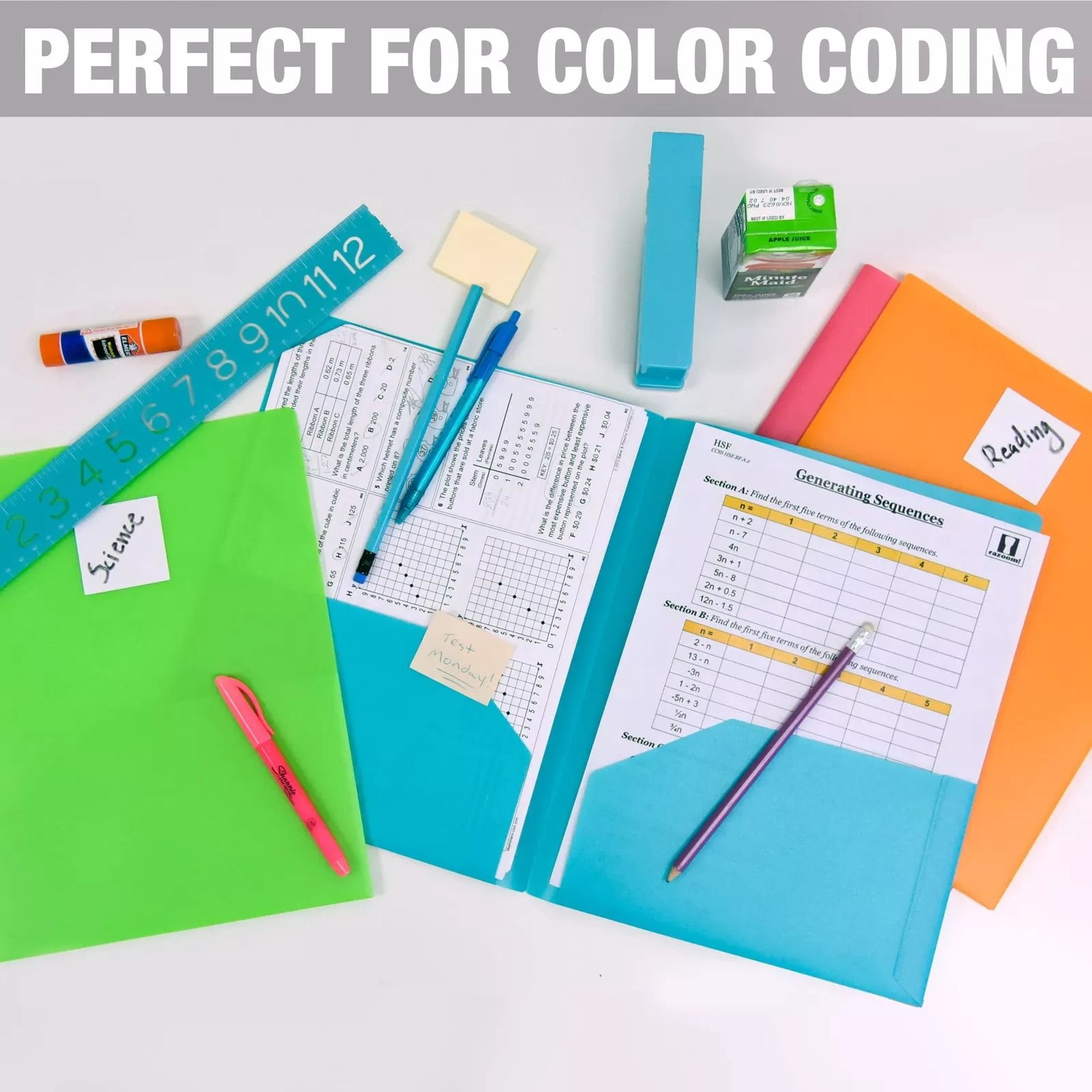 100 Pack Heavy Duty Plastic Folder with Prongs, Letter Size, Assorted Color