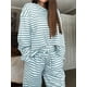 thumbnail image 5 of Pijamas de rayas for mujer, conjuntos de 2 piezas, camisetas de manga larga, pantalones anchos con cordón, conjuntos a juego, conjuntos de estar en casa, 5 of 7