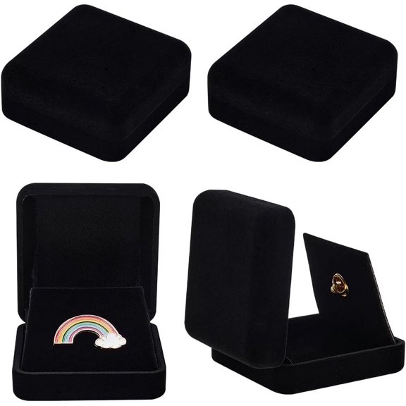 4pcs 4pcs Velvet Badge Display Box 2.75x2.63x1.16" Black Lapel Pin Collection Display Holder Square Brooch Pin Storage Presentation Case for Badges Lapel Pin Military Coin Storage Display