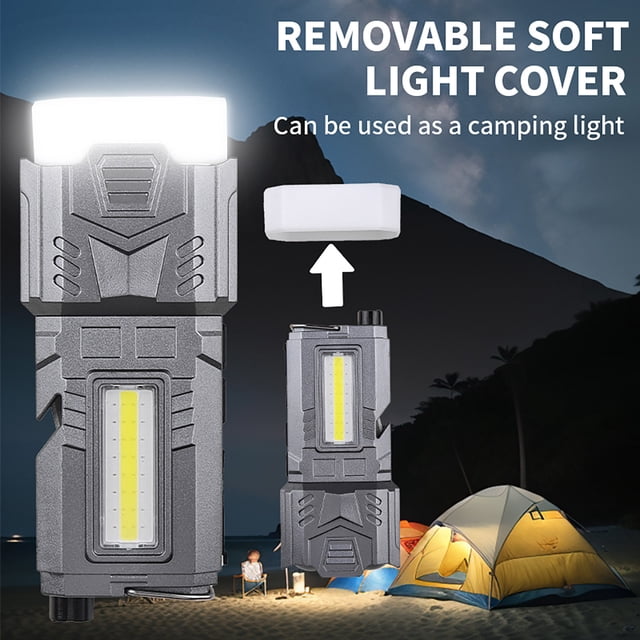 LJNYFDC Portable Camping Light Camping Flashlight with Glass Breaker Super Bright Telescopic Zoom and Multiple Modes Waterproof Rechargeable LED Torch