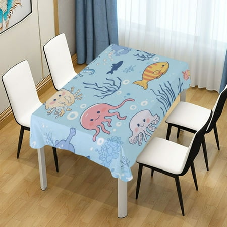 

60x120 Inch Tablecloth Polyester Square Tablecloth for Home Kitchen Dinner Decor Cute Sea Creatures Pattern