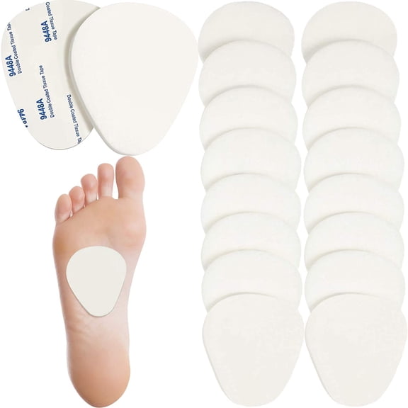 20 Pieces Metatarsal Felt Pads Foot Insert Pads Ball of Foot Cushion for Foot Pain Relief Forefoot and Sole Adhesive Foam Foot Pad for Men and Women 1/4 Inch Thick