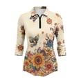 thumbnail image 2 of Uorisanigo Mandala Butterfly Women's Dry-Fit Golf Polo Shirts Size L Versatile 3/4 Roll Sleeve Athletic Polo Workout Tops with Zipper Fashionable Workout Sports Daily Wear Pullover, 2 of 7