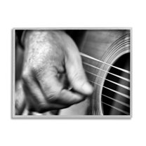 Stupell Guitar Playing Musician Up Close Beauty & Fashion Photography Gray Framed Art Print Wall Art