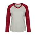 thumbnail image 7 of Women V Neck Raglan Color Block Long Sleeve T-Shirt Loose Relaxed Fit Contrast Sleeve Solid Spliced Casual Basic Top Fashion Versatile Layering Tee for Autumn Winter, 7 of 7
