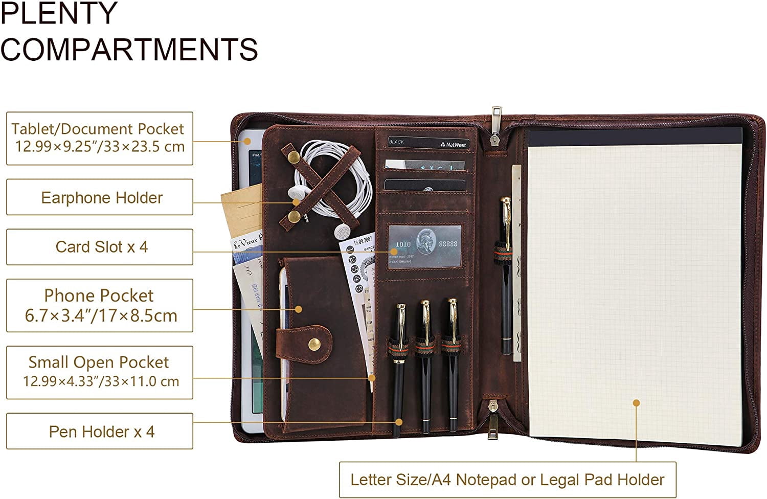 AZXCG Leather Portfolio Folder for Men, A4 Personlized Resume