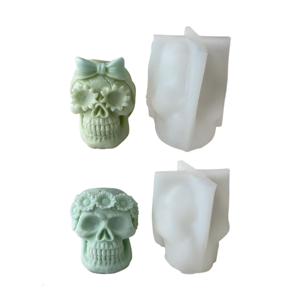 Osdhezcn Skeleton Head Epoxy Resin Mold Halloween Skull Candle Silicone Mold Decoration