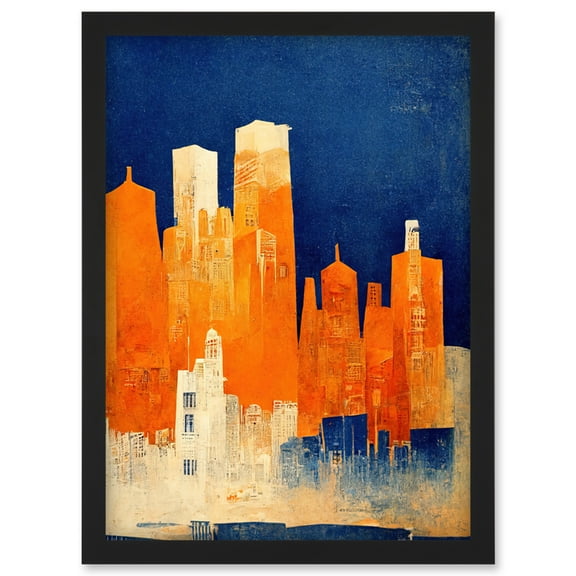Cobalt Cream Orange Modern Cityscape Artwork Framed Wall Art Print A4