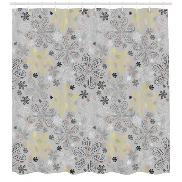 Grey And Yellow Shower Curtain Ethnic Bohem Style Paisley Print Flowers Dots Art Image Fabric Bathroom Set With Hooks Pale Grey Black And White By Ambesonne Walmart Com Walmart Com