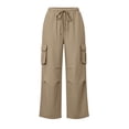 thumbnail image 5 of Mifsaly Lightweight Cargo Pants for Women Cotton Linen Elastic Waist Drawstring Causal Summer Pants with Multi Pockets Loose Relaxed Fit Outdoor Lounge Outfits Khaki,M, 5 of 5