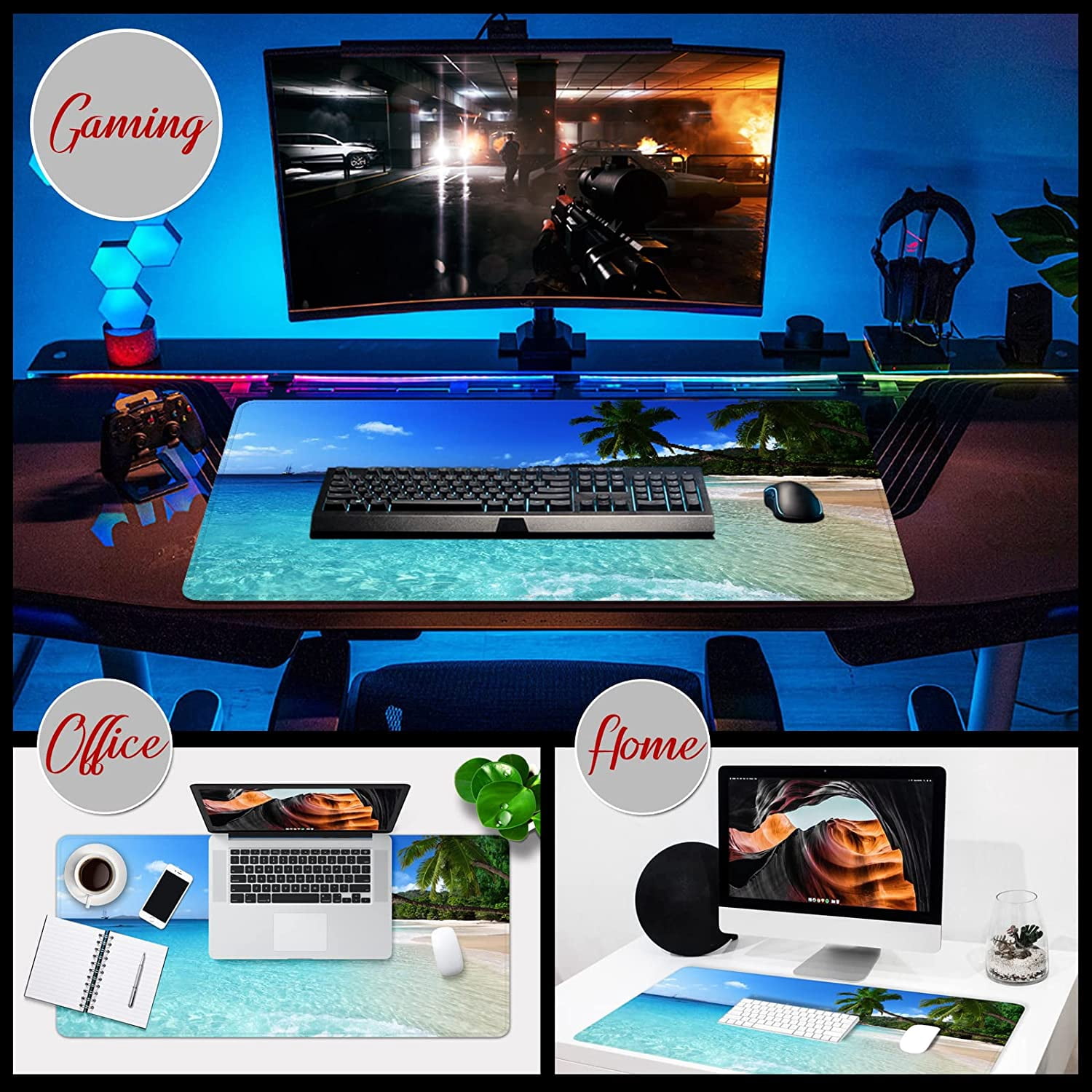 Beach Gaming Mouse Pad XXL Large Mouse Pad 35x15.7x0.12 inch Extra Large Mouse Pad Ocean Theme Blue Mouse Pad (Beach Ocean -1)