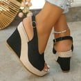 thumbnail image 6 of Black Women'S Easy Wear Peep Toe Wedge Sandals Single Strap Soft Footbed For Spring Summer Casual, 6 of 9