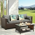 thumbnail image 2 of Outdoor Sofa Set of 2, PE Wicker Couch with 2-Layer Glass Coffee Table, Brown/Gray Cushion, Furniture Cover, 2 of 7