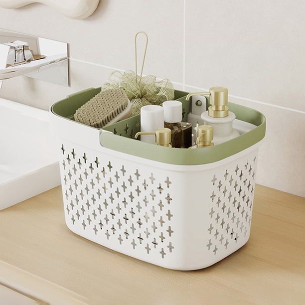 Cesta de lavado portátil de plástico | Organizador de baño multicolor con separación entre húmedo y seco, diseño transpirable, material grueso y duradero | Soporte para artículos de tocador de